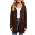 thumbnail image 1 of BXJX Girls Knit Cardigan Sweaters, V Neck Casual Long Sleeve Mid-length Fall Button Cardigans Brown Size 11-12 T, 1 of 5