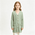 thumbnail image 1 of BXJX Girls Knit Cardigan Sweaters, V Neck Casual Mid-length Long Sleeve Fall Button Cardigans Green Size 7-8 T, 1 of 5