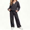 thumbnail image 1 of BXJX Girls Knit Outfit Sets, Button Down V Neck 2 PC Long Sleeve Cardigans & Wide Leg Pants Sets Dark Gray Size 12-13 T, 1 of 9