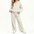 thumbnail image 1 of BXJX Girls Knit Outfit Sets, V Neck 2 PC Button Down Long Sleeve Cardigans & Wide Leg Pants Sets White Size 7-8 T, 1 of 9
