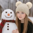 thumbnail image 1 of BXJX Girls Knit Pom‑pom Beanies, Casual Stretchable Comfortable Warm Winter Hats Khaki Size Free Size, 1 of 6