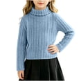 thumbnail image 1 of BXJX Girls Knit Sweaters, Long Sleeve Casual Warm Turtleneck Fall Pullover Tops Light Blue Size 9-10 T, 1 of 6