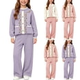 thumbnail image 1 of BXJX Girls Knitted Outfit Sets 2 Piece, Cute Button Down Crew Neck Long Sleeve Sweaters and Pants Sets Purple Size 6 T, 1 of 3