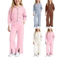 thumbnail image 1 of BXJX Girls Knitted Outfit Sets 2 Piece, Full Zip Hooded Long Sleeve Spring Fall Sweaters and Flare Pants Sets Pink Size 10-12 T, 1 of 5