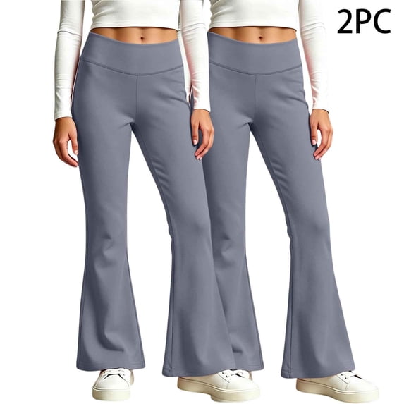 BXJX Girls Leggings 2 Pieces, Elastic Waist Sports Stretchy Slim Base Layer Flare Pants Gray Size 6-7 T