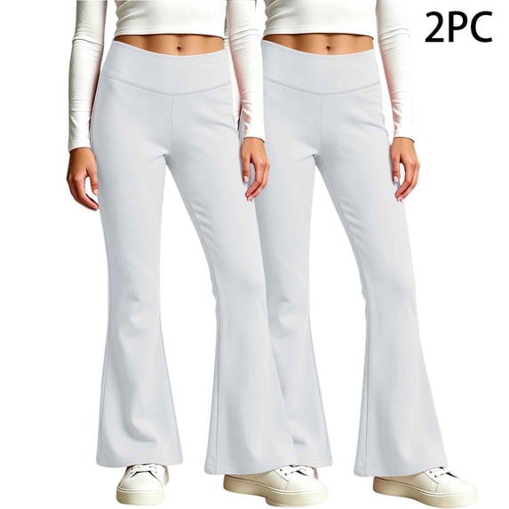 BXJX Girls Leggings 2 Pieces, Slim Stretchy Elastic Waist Sports Base Layer Flare Pants White Size 12-13 T