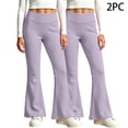 thumbnail image 1 of BXJX Girls Leggings 2 Pieces, Stretchy Elastic Waist Sports Slim Base Layer Flare Pants Purple Size 4-5 T, 1 of 7