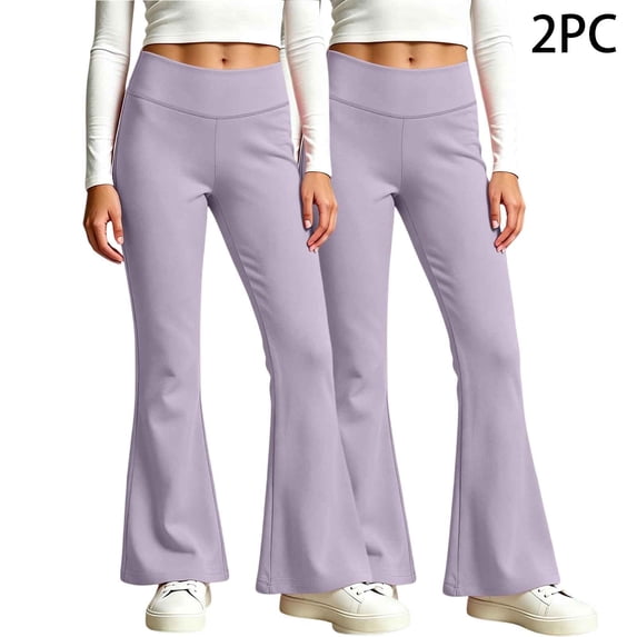 BXJX Girls Leggings 2 Pieces, Stretchy Elastic Waist Sports Slim Base Layer Flare Pants Purple Size 4-5 T