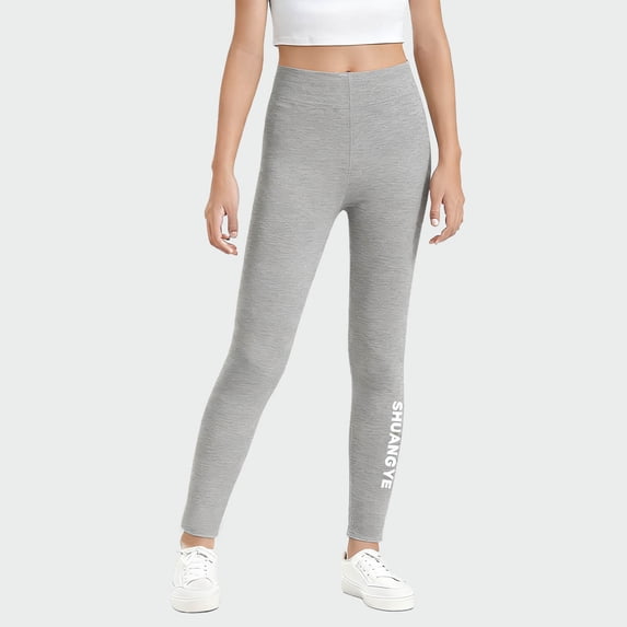 BXJX Girls Leggings, Soft Elastic Waist Warm Fleece‑Lined Yoga Pants Gray Size 11-12 T