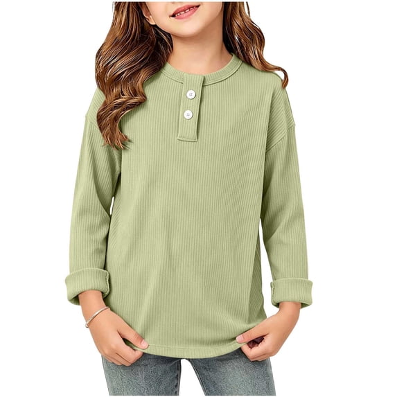 BXJX Girls Long Sleeve Tops, Ribbed Spring and Fall Casual Crew Neck Kids Undershirts Green Size 2-3 T