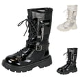 thumbnail image 1 of BXJX Girls Mesh Mid-Calf Boots, Soft Sole Solid Color Breathable Non-Slip Lace Up Boots Black Size 3 Big Kids, 1 of 10