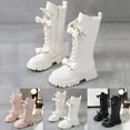 thumbnail image 1 of BXJX Girls Mid-Calf Boots, Side Zipper Non-Slip Soft Sole Lace-up Winter Riding Boots Beige Size 12 Little Kids, 1 of 7