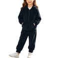 thumbnail image 1 of BXJX Girls Outfit Sets, 2 PC Long Sleeve Warm Zip Up Hoodies and Joggers Sets with Pockets Black Size 6-7 T, 1 of 9