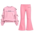 thumbnail image 1 of BXJX Girls Outfit Sets 2 Piece, Bow Decor Crew Neck Long Sleeve Spring Fall Kids Sweatshirts and Flare Pants Sets Pink Size 11-12 T, 1 of 8