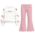 thumbnail image 1 of BXJX Girls Outfit Sets 2 Piece, Bow Decor Spring Fall Long Sleeve Crew Neck Kids Sweatshirts and Flare Pants Sets Beige Size 9-10 T, 1 of 8