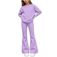 thumbnail image 1 of BXJX Girls Outfit Sets 2 Piece, Causal Crew Neck Long Sleeve Sweatshirt and Flare Pants Sets Purple Size 12-13 T, 1 of 6