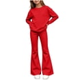 thumbnail image 1 of BXJX Girls Outfit Sets 2 Piece, Causal Long Sleeve Crew Neck Sweatshirt and Flare Pants Sets Red Size 7-8 T, 1 of 6