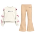 thumbnail image 1 of BXJX Girls Outfit Sets 2 Piece, Crew Neck Long Sleeve Spring Fall Bow Decor Kids Sweatshirts and Flare Pants Sets Khaki Size 5-6 T, 1 of 8