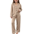 thumbnail image 1 of BXJX Girls Outfit Sets, 2 Piece Long Sleeve Button‑Front Soft Fall Winter Loungewear Sets Brown Size 11-12 T, 1 of 7