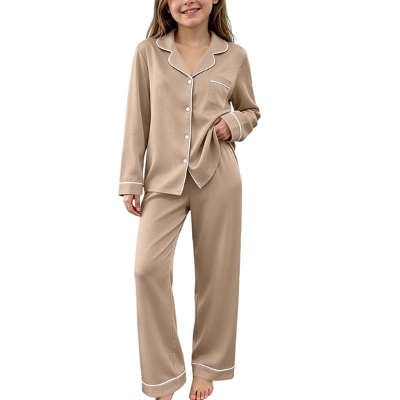 BXJX Girls Outfit Sets, 2 Piece Long Sleeve Button‑Front Soft Fall Winter Loungewear Sets Brown Size 11-12 T