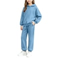 thumbnail image 1 of BXJX Girls Outfit Sets, 2 Piece Long Sleeve Outdoor School Hoodies and Joggers Sets Light Blue Size 10-11 T, 1 of 7