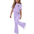 thumbnail image 1 of BXJX Girls Outfit Sets, Casual Short Sleeve 2PC Crew Neck T-Shirts and Flare Pants Sets Purple Size 13-14 T, 1 of 6