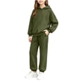 thumbnail image 1 of BXJX Girls Outfit Sets, School Long Sleeve Outdoor 2 Piece Hoodies and Joggers Sets Army Green Size 10-11 T, 1 of 7