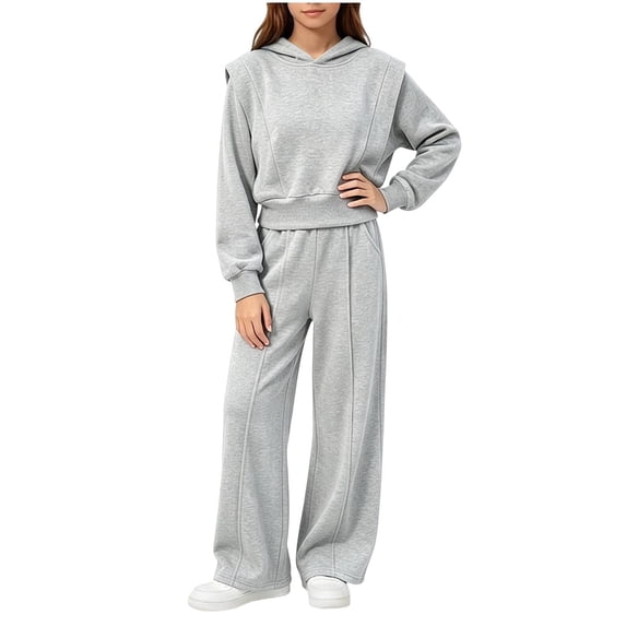 BXJX Girls Outfit Sets, School Long Sleeve Sports 2 Piece Hoodies and Sweatpants Sets Gray Size 11-12 T