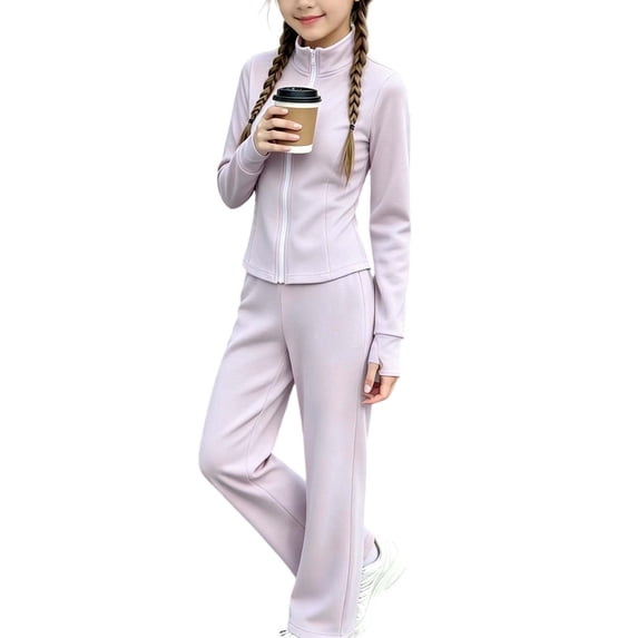 BXJX Girls Outfit Sets Size 14-16, 2 Piece Zip up Outdoor Stand Collar Sports Jacket,Flare Yoga Pants Sets