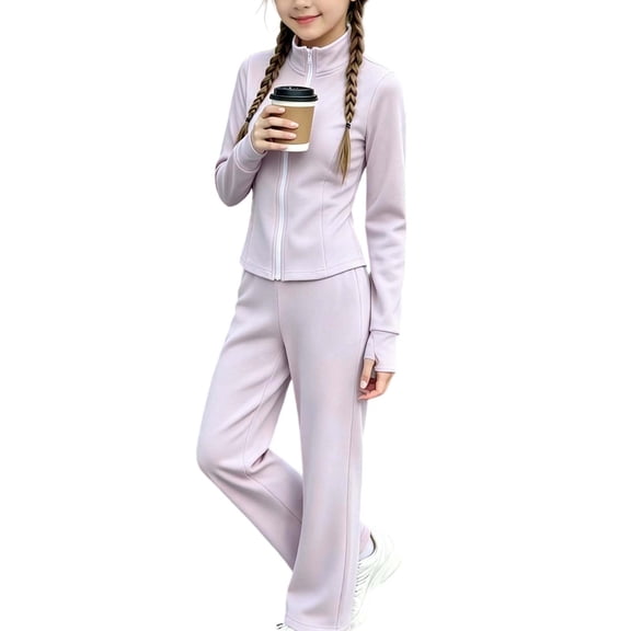 BXJX Girls Outfit Sets Size 14-16, 2 Piece Zip up Outdoor Stand Collar Sports Jacket,Flare Yoga Pants Sets