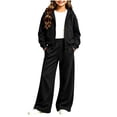 thumbnail image 1 of BXJX Girls Outfit Sets, Spring Fall Zip up Long Sleeve Hoodies and Sweatpants 2 Piece Sets Black Size 5-6 T, 1 of 7