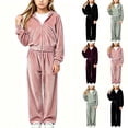 thumbnail image 1 of BXJX Girls Outfit Sets with Zipper Size 7-8, Long Sleeve 2 Piece Soft Spring Fall Hoodies and Sweatpants Sets Pink, 1 of 8