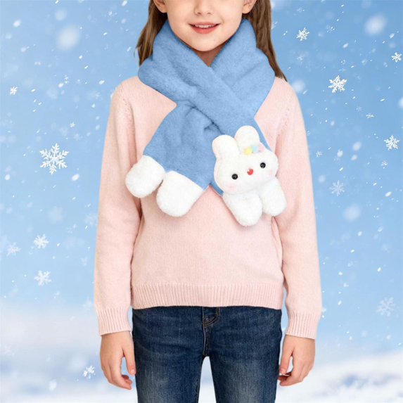 BXJX Girls Plush Scarf, Casual Thermal Thick Lightweight Neck Warmer for Winter Blue Size Free Size
