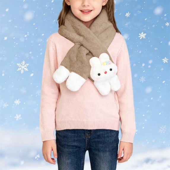 BXJX Girls Plush Scarf, Lightweight Thermal Thick Casual Neck Warmer for Winter Khaki Size Free Size
