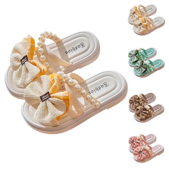 BXJX Girls Slide Sandals, Beach Non Slip Open Toe Flat Heel Kids Summer Shoes White Size 5 T