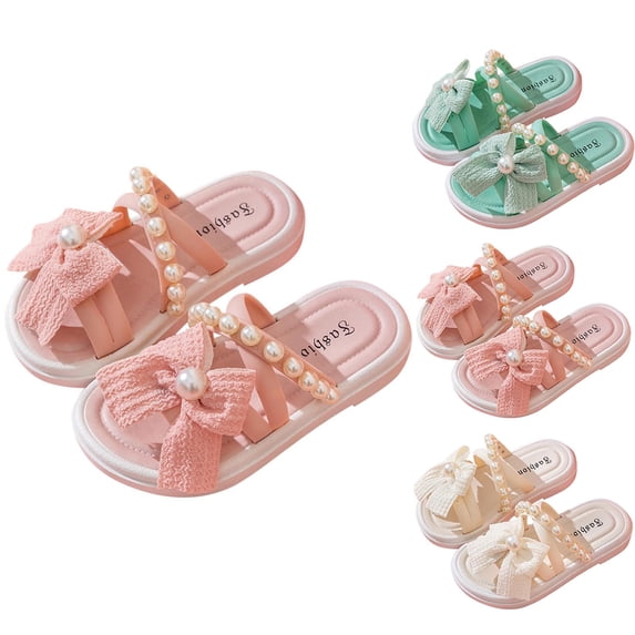 BXJX Girls Slide Sandals, Non Slip Flat Heel Open Toe Cute Kids Summer Shoes Pink Size 4 T