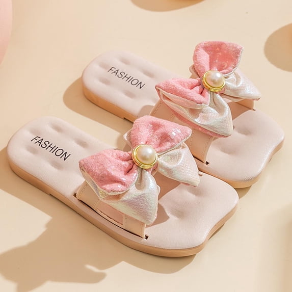 BXJX Girls Slide Sandals, Slip-Resistant Soft Sole Square Toe Cute Shoes for Kids Pink Size 4.5 T