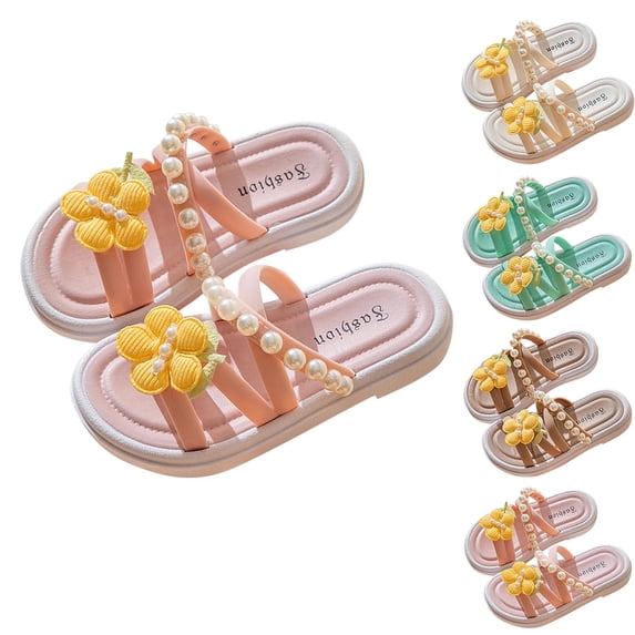 BXJX Girls Slide Sandals, Vacation Flat Heel Non Slip Open Toe Kids Summer Shoes Pink Size 3 T