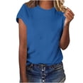 thumbnail image 1 of BXJX Women's Solid Color T Shirts- Fashion Short Sleeve Crewneck Casual Summer Blouses Blue Size L, 1 of 4