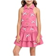 thumbnail image 1 of BXJX Girls Summer Denim Outfit Sets, 2PC Collared Sleeveless Casual T-Shirts and Skirts Sets Pink Size 5-6 T, 1 of 8