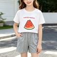 thumbnail image 1 of BXJX Girls Summer Outfit Sets, Crew Neck Knitted Short Sleeve 2PC T-Shirts and Shorts Sets White Size 1-2 T, 1 of 5