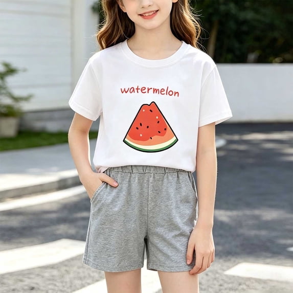 BXJX Girls Summer Outfit Sets, Crew Neck Knitted Short Sleeve 2PC T-Shirts and Shorts Sets White Size 1-2 T
