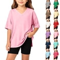 thumbnail image 1 of BXJX Girls Summer Outfit Sets Size 10-12 T, 2PC V Neck Comfortable Short Sleeve T-shirts and Shorts Sets Pink, 1 of 8