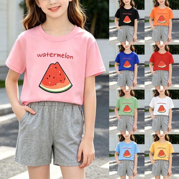 BXJX Girls Summer Outfit Sets Size 10-12 T, Knitted Short Sleeve 2PC Crew Neck T-Shirts and Shorts Sets Pink