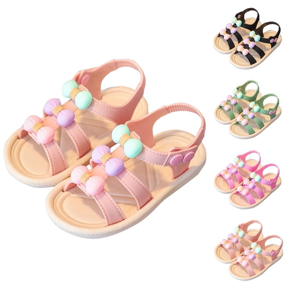 BXJX Girls Summer Sandals, Ankle Strap Beach Non Slip Open Toe Kids Shoes Beige Size 7 T