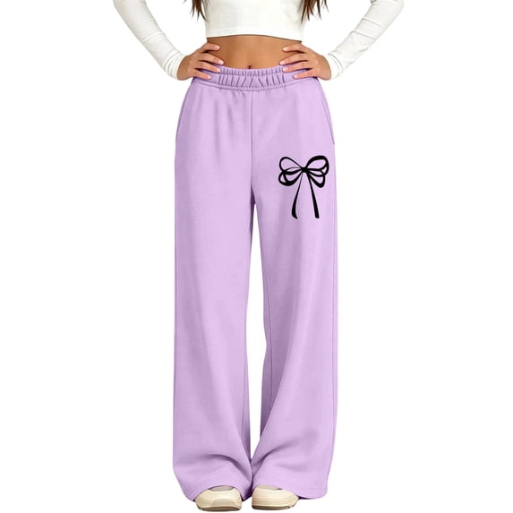 BXJX Girls Sweatpants, Fleece‑Lined Elastic Waist Warm Sports Fall Pants with Pockets Purple Size 11-12 T