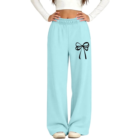 BXJX Girls Sweatpants, Warm Fleece‑Lined Elastic Waist Sports Fall Pants with Pockets Light Blue Size 5-6 T