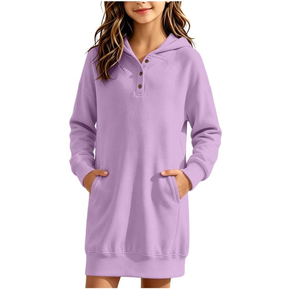 BXJX Girls Sweatshirt Dress 7-8, Spring Fall Hooded Pullover Long Sleeve Sweatshirt with Pockets Purple
