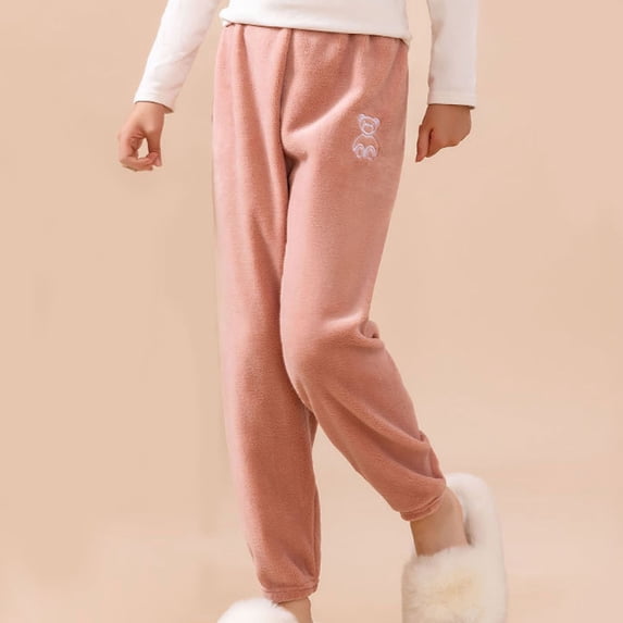 BXJX Girls Thermal Pants, Comfortable Slim Fit Fleece Lined Elastic Waist Kids Leggings Pink Size 10-11 T
