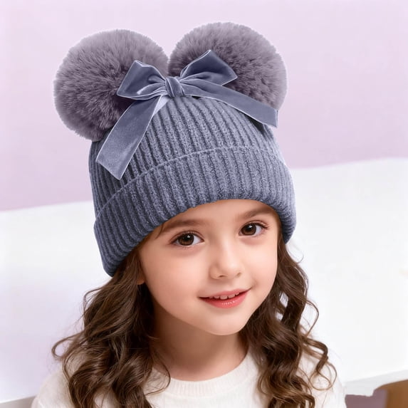 BXJX Girls Winter Beanies, Cotton Cute Warm Stretchable Kids Casual Hats Gray Size 6 Months